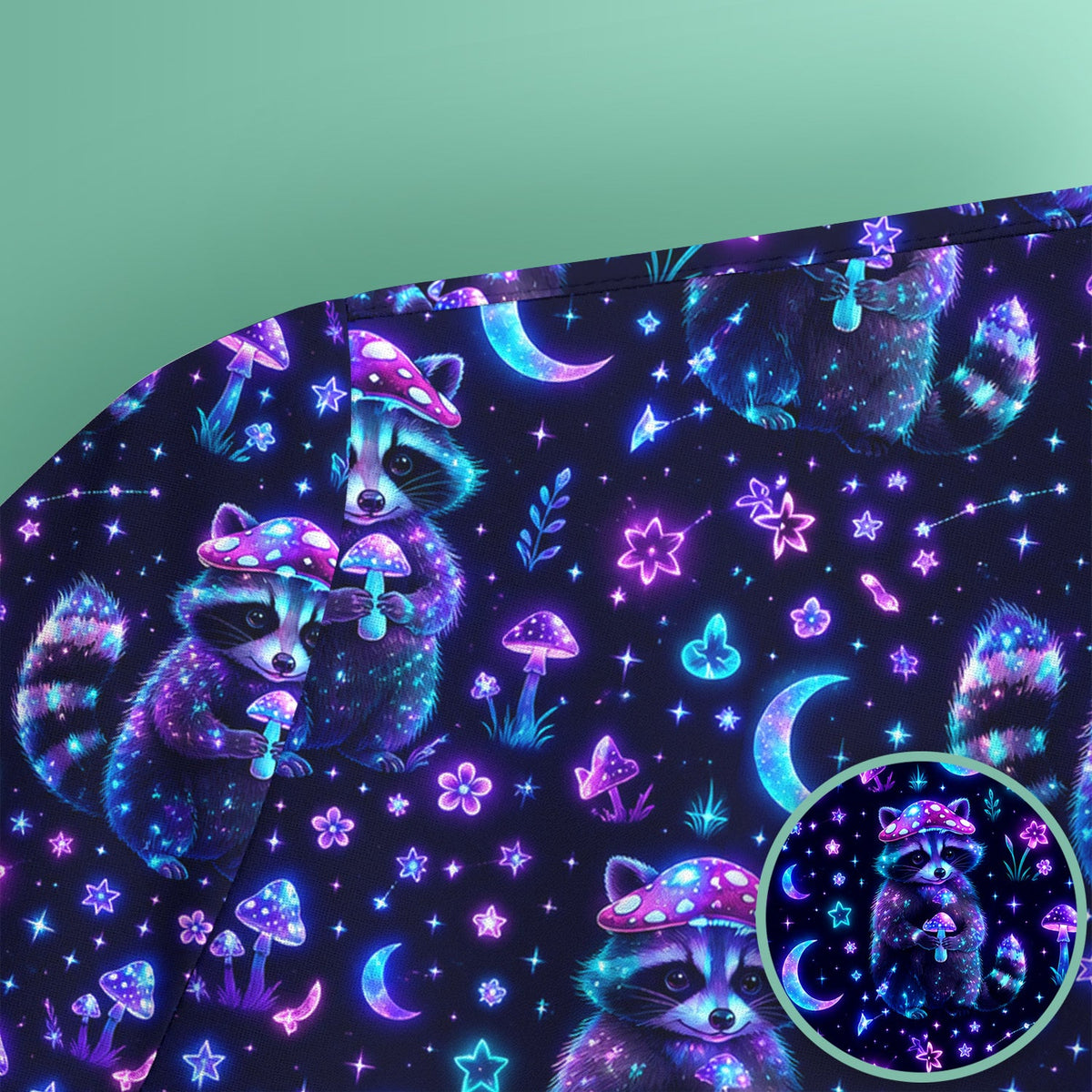 Neon Mushroom Raccoon Moonlight Nurse Scrub Top
