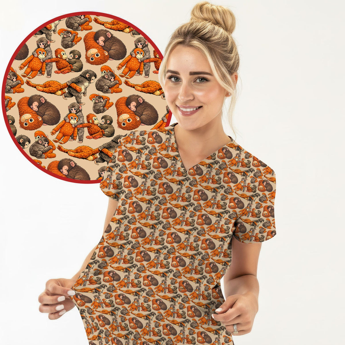 Funny Baby Monkeys Nurse Scrub Top