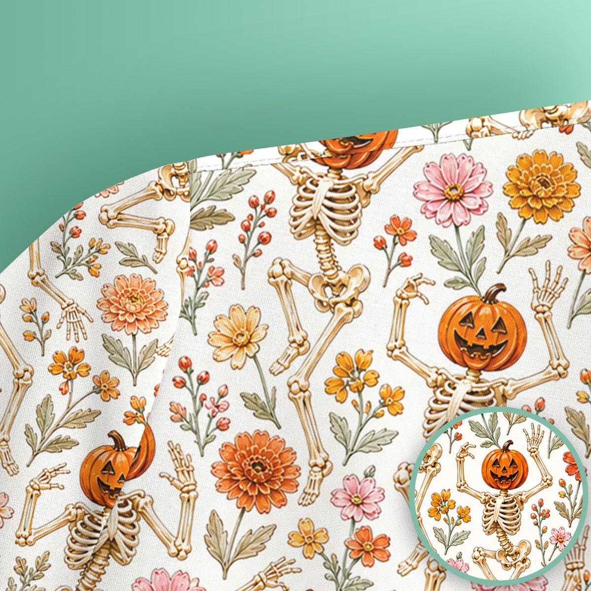 Pumpkin Skeleton Floral Nurse Scrub Top - Halloween Gift