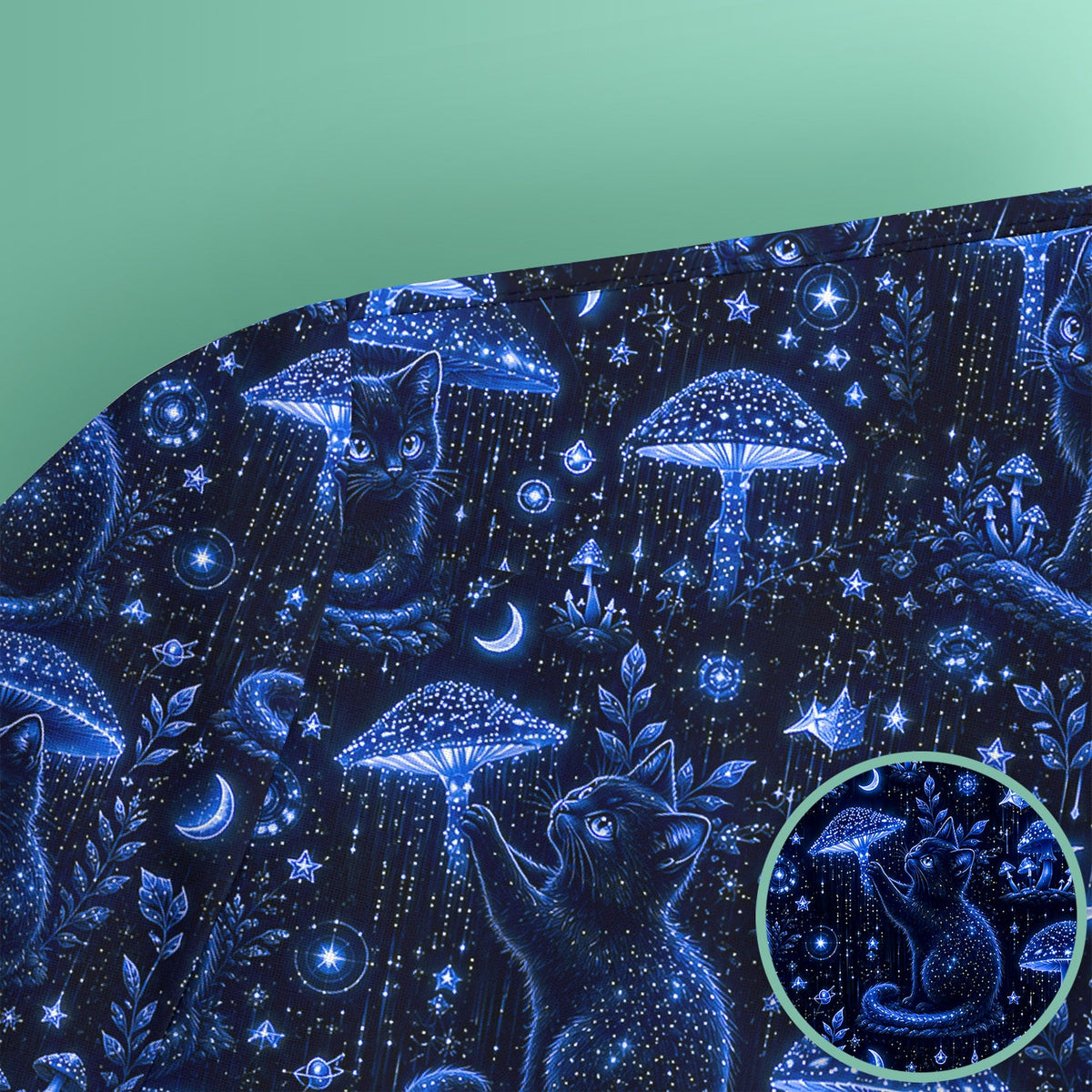 Celestial Black Cat Mushroom Nurse Scrub Top