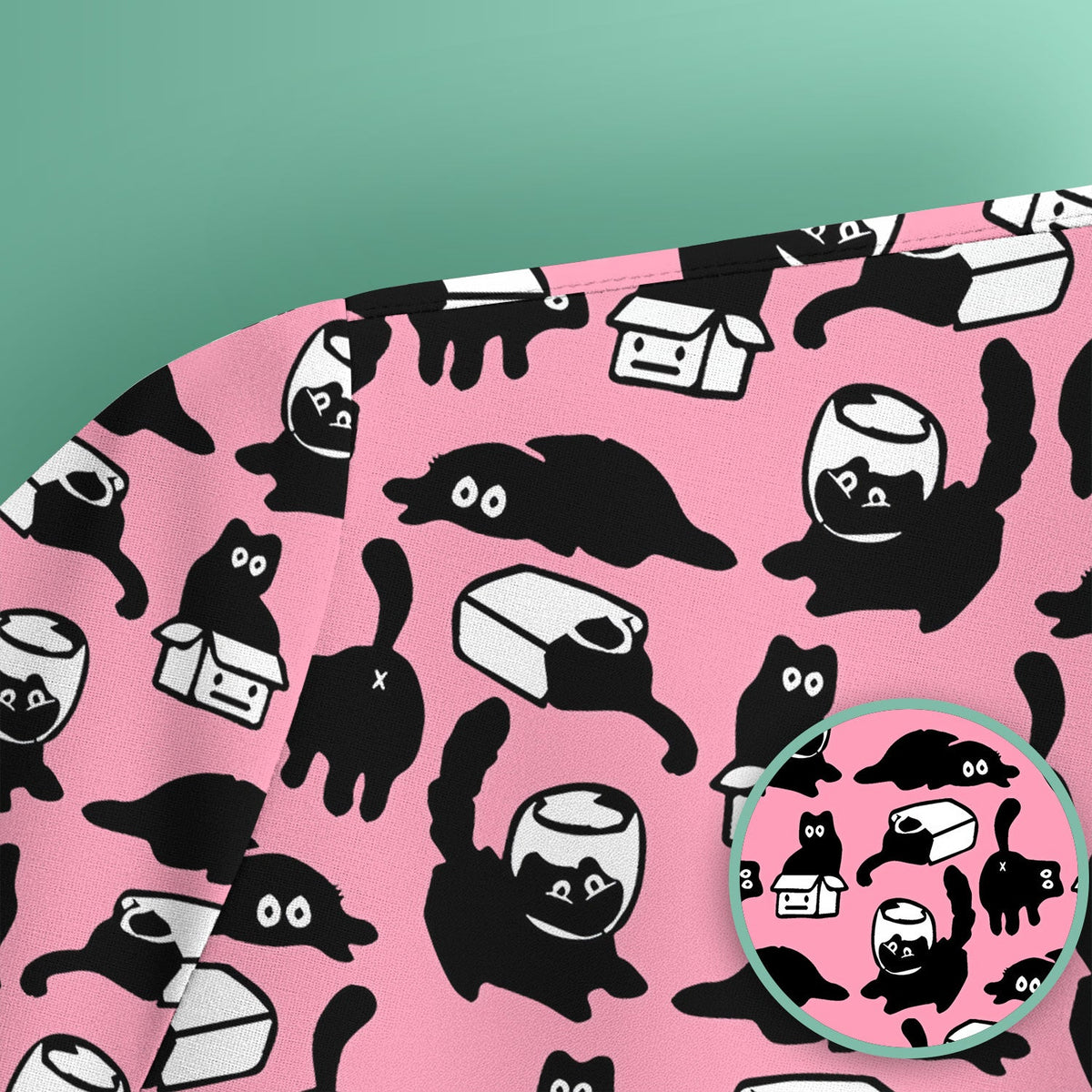 Dark Playful Cat Nurse Scrub Top
