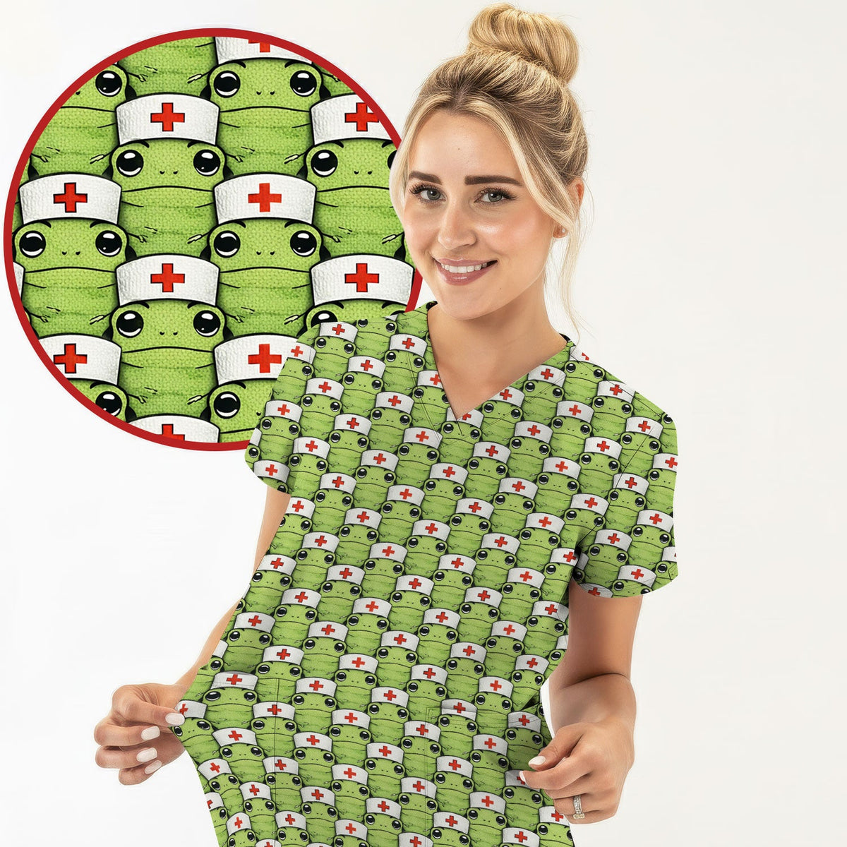 Green Frog Nurse Scrub Top