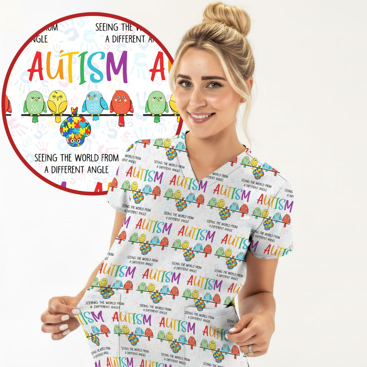 Autism Seeing The World From A Different Angle Nurse Scrub Top