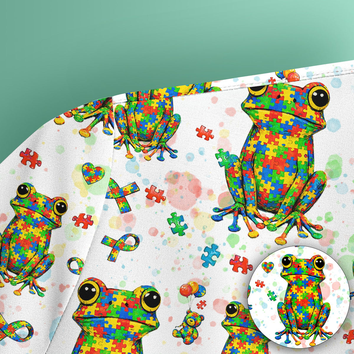 Colorful Autism Puzzle Frog Nurse Scrub Top