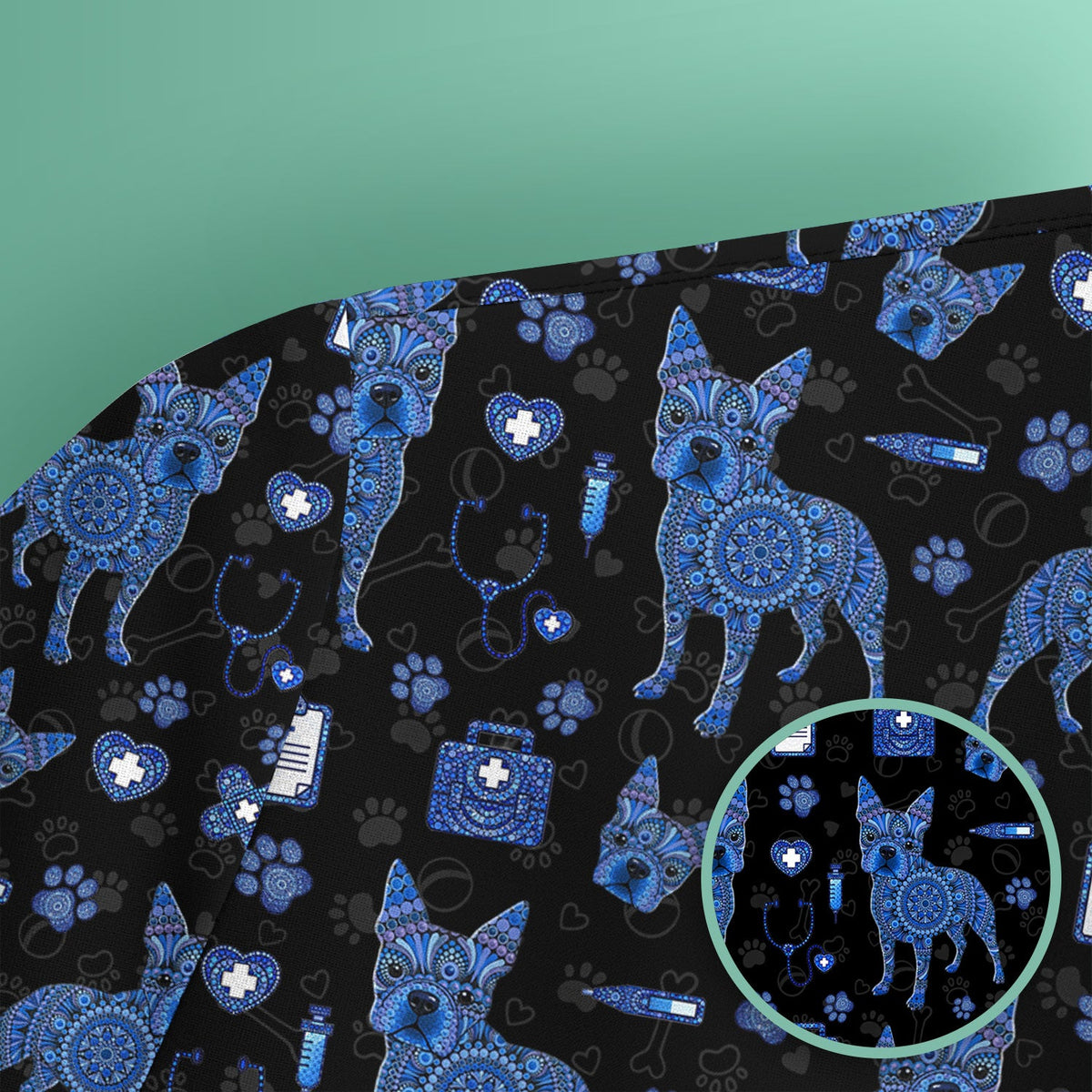 Blue Heeler Australian Cattle Dog Scrub Top, Australia Dot Art Pattern Shirt, Breathable Fabrics Nursing Uniform