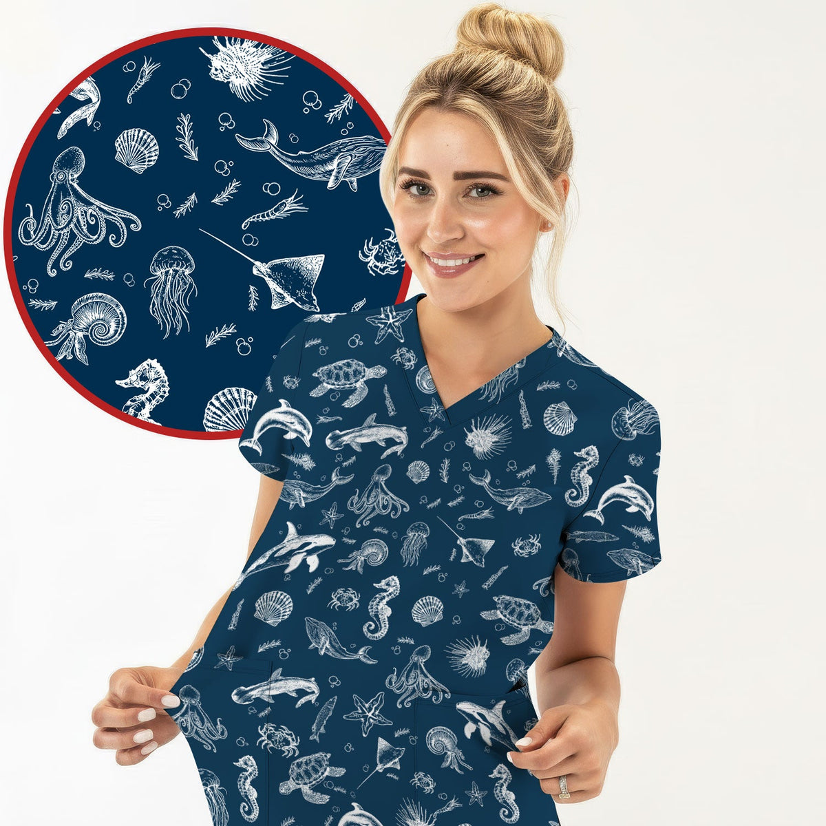 Marine Sea Life Nurse Scrub Top