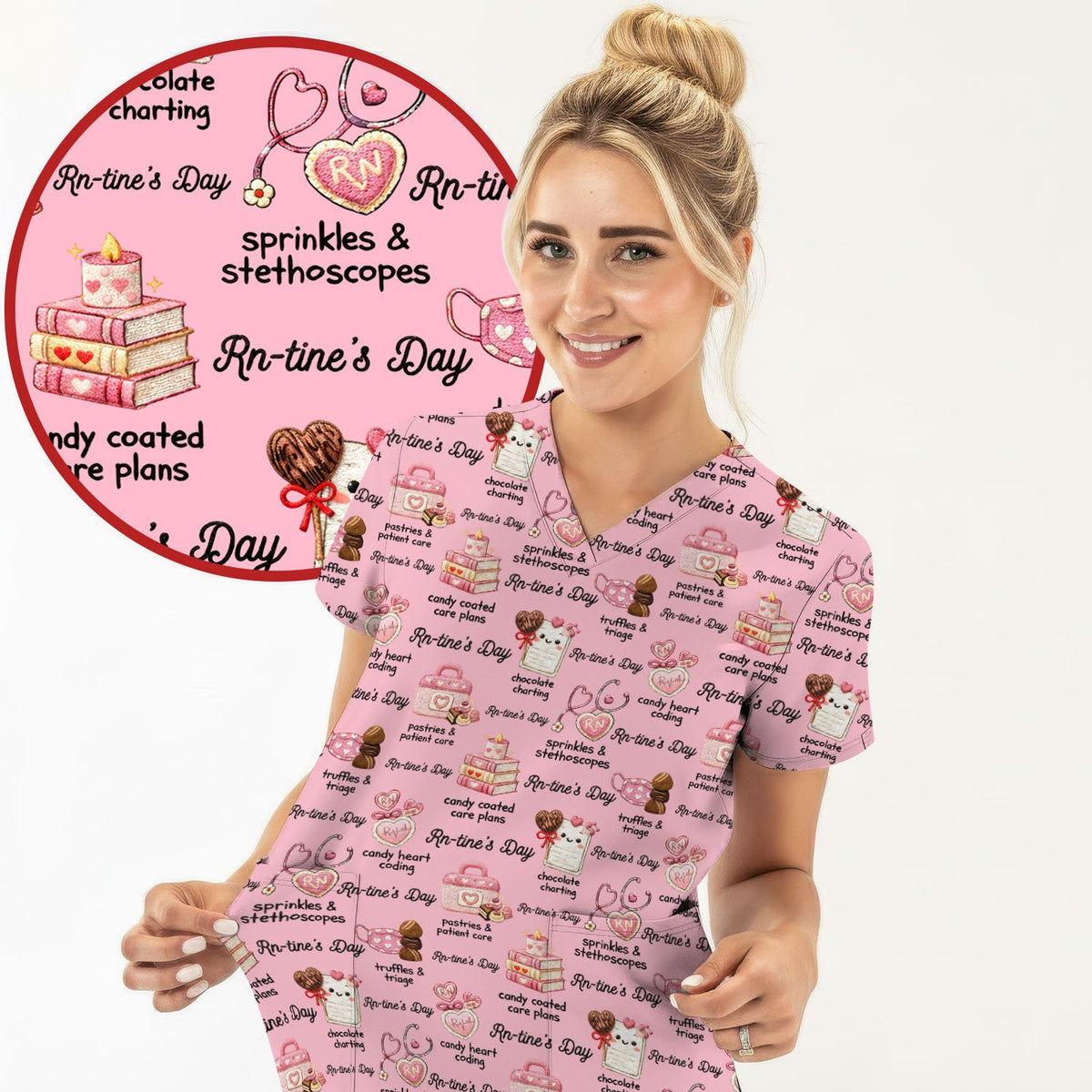 RN Sweets Valentine Stethoscope Nurse Scrub Top