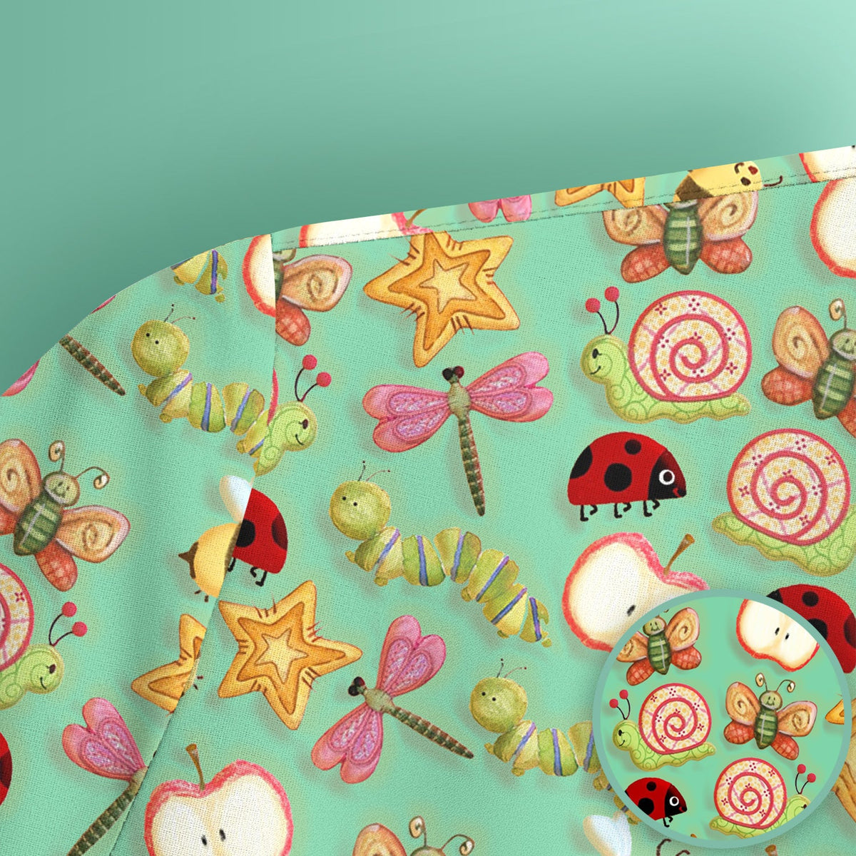 Snail Ladybug Caterpillar Apple Garden Nurse Scrub Top