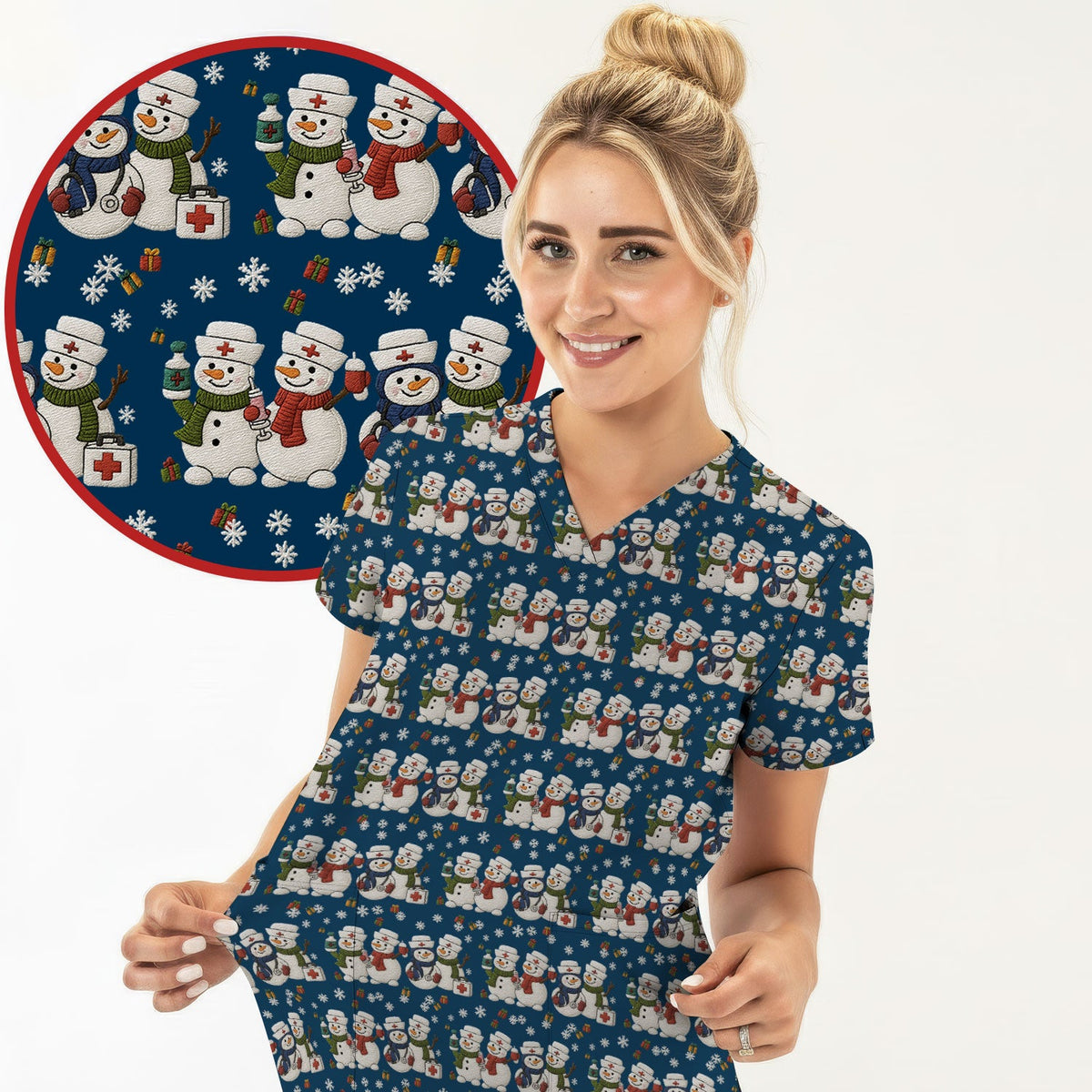 Snowman Nurse Scrub Top - Christmas Gift