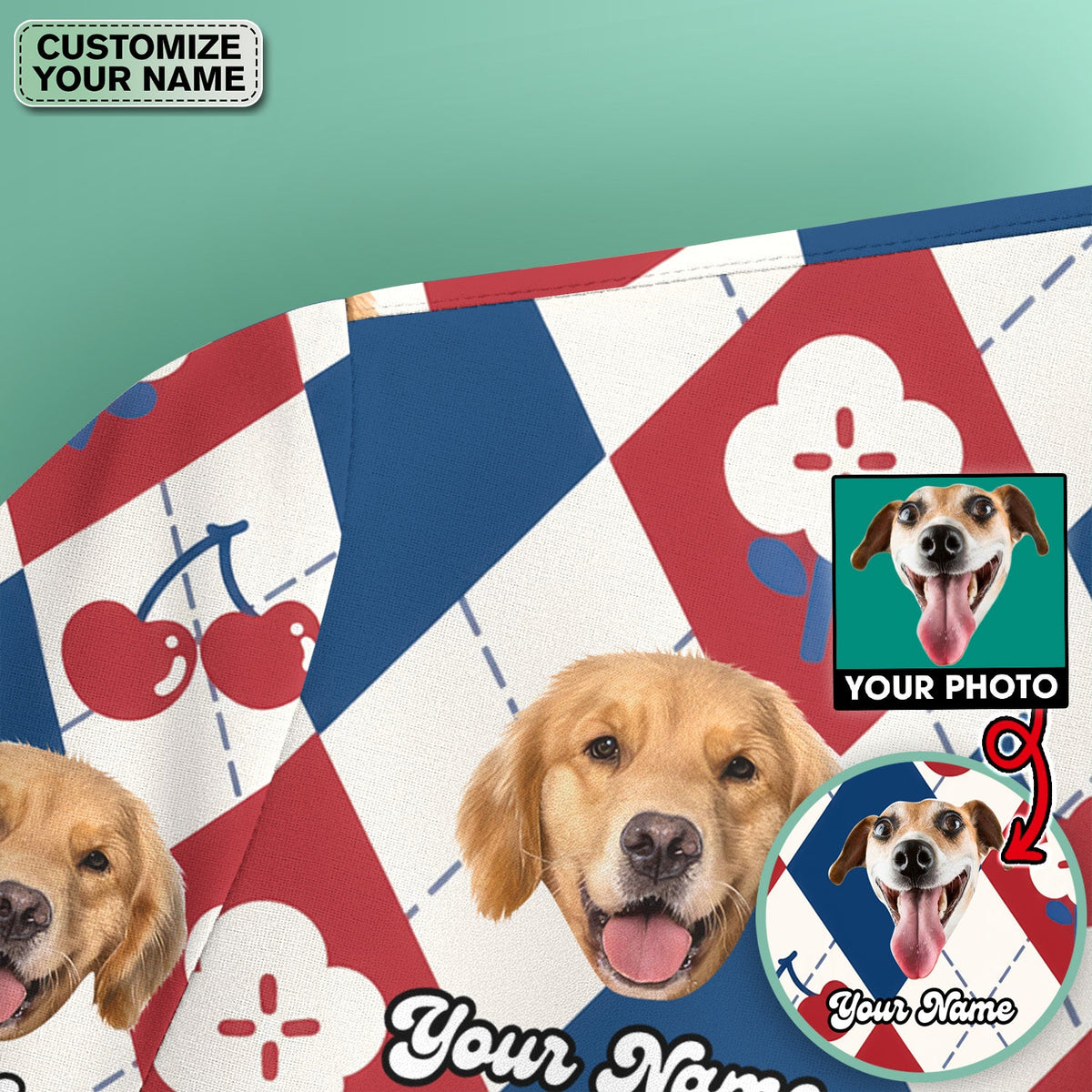 Dog Face Cherry Argyle Nurse Scrub Top
