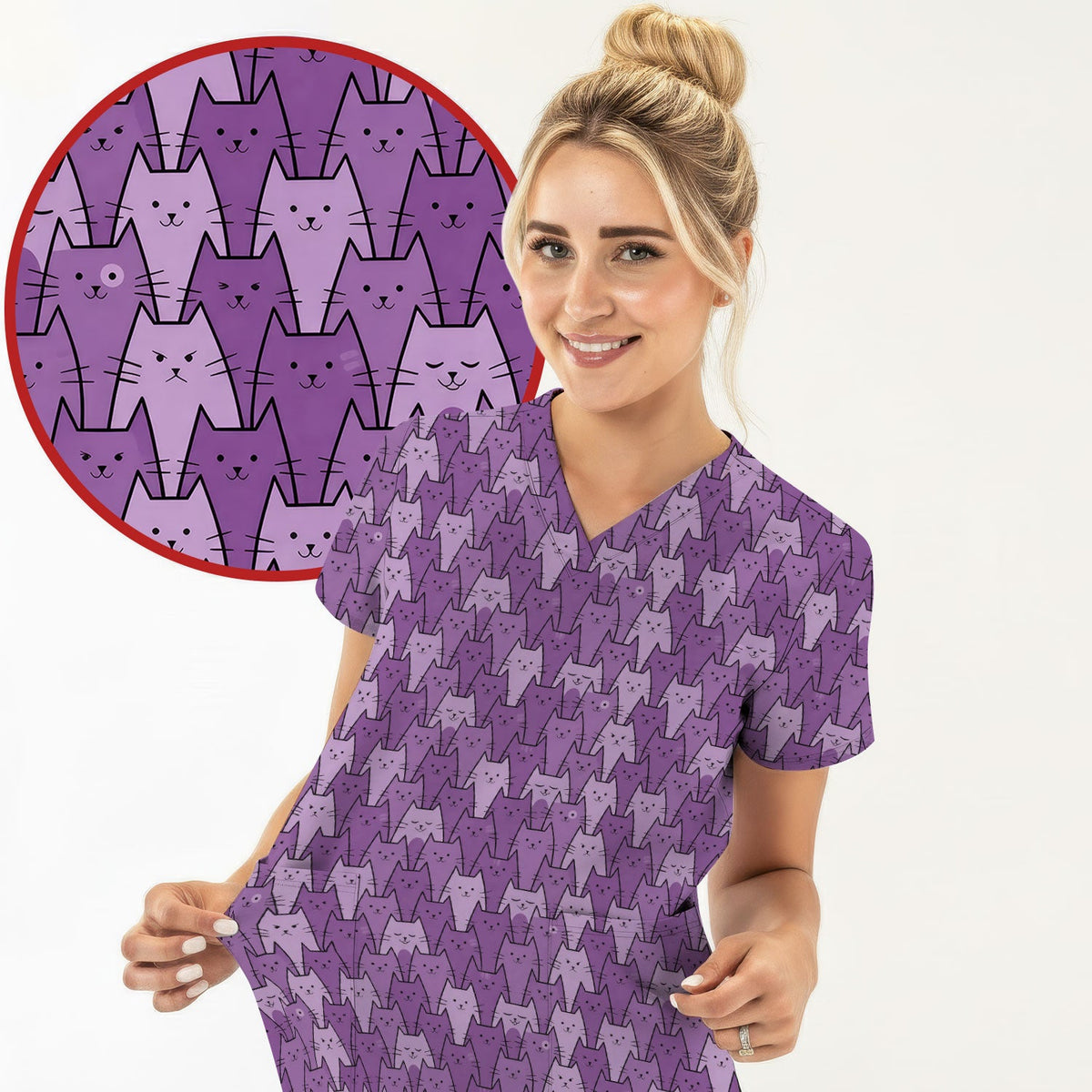 Purple Cats Nurse Scrub Top