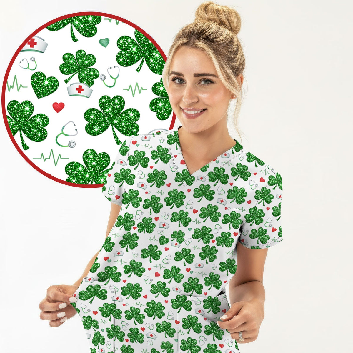 St Patrick Clover Nurse Scrub Top