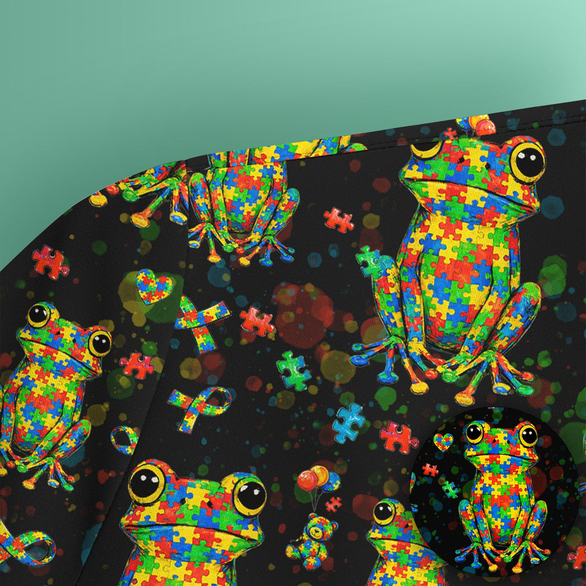 Colorful Autism Puzzle Frog Nurse Scrub Top