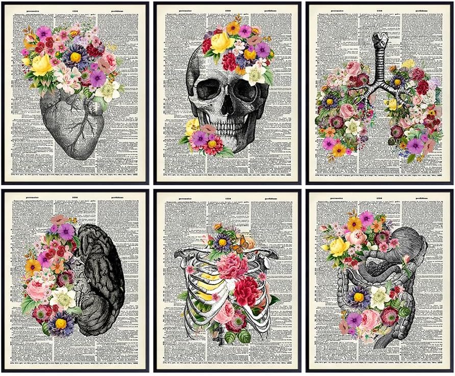 Floral Human Anatomy Nurse Canvas