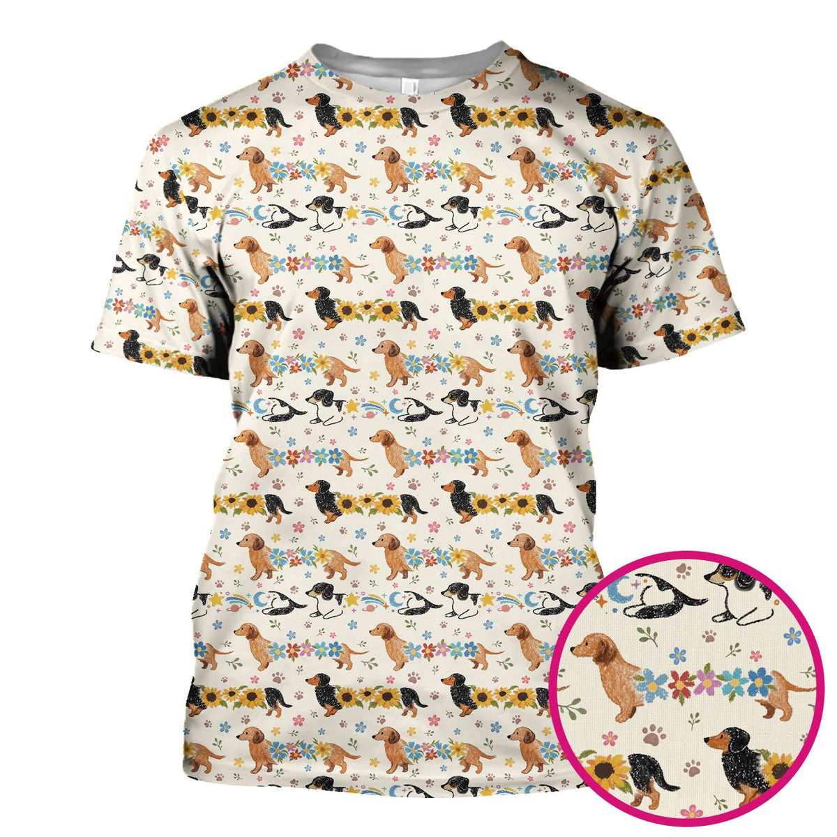Floral Wiener Dog Nurse Scrub Top