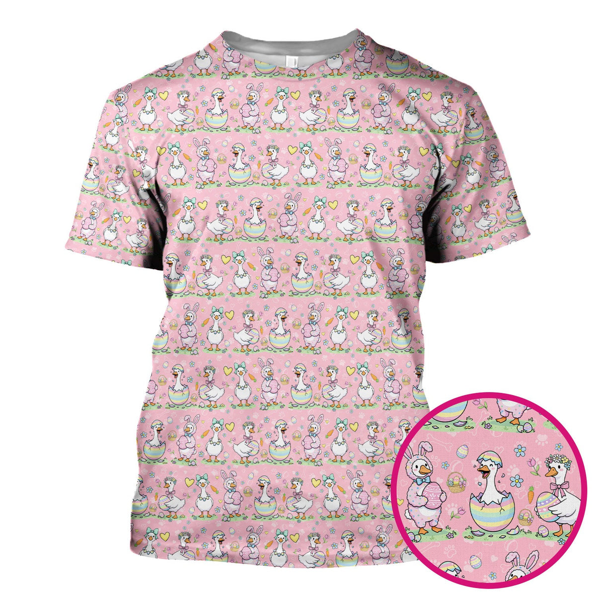 Pastel Easter Goose Bunny Egg Pattern Scrub Top, Comfortable Scrubs for Nurses