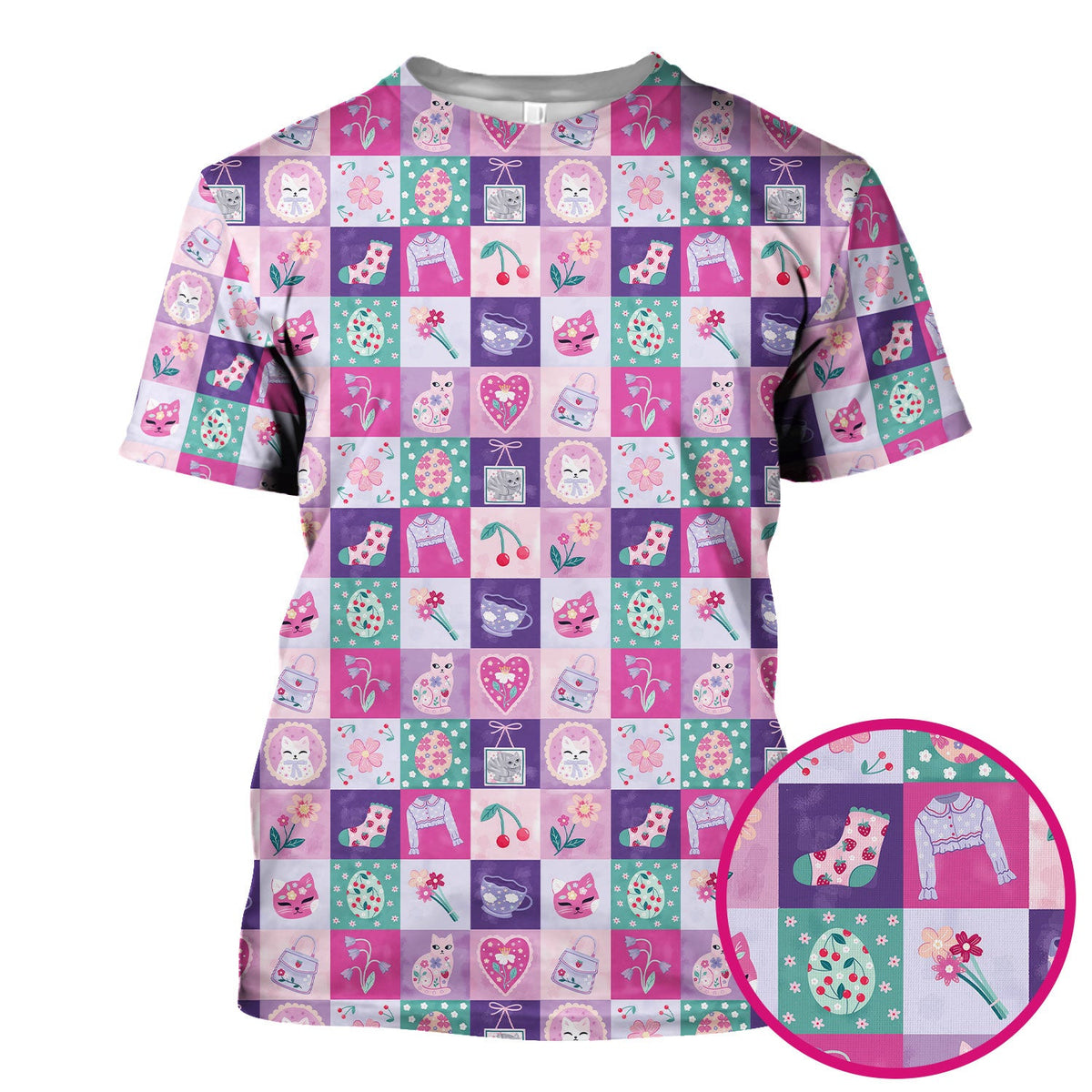 Pastel Cat Patchwork Kawaii Nurse Scrub Top