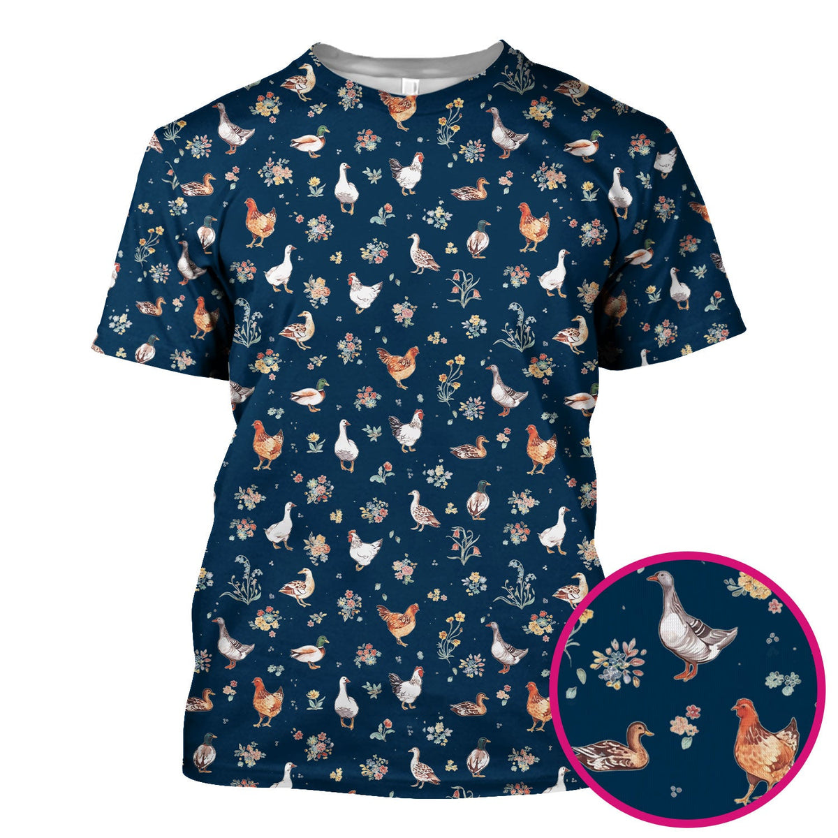 Farm Chicken Duck Floral Pattern Scrubs Top, Comfortable Scrubs for Nurses
