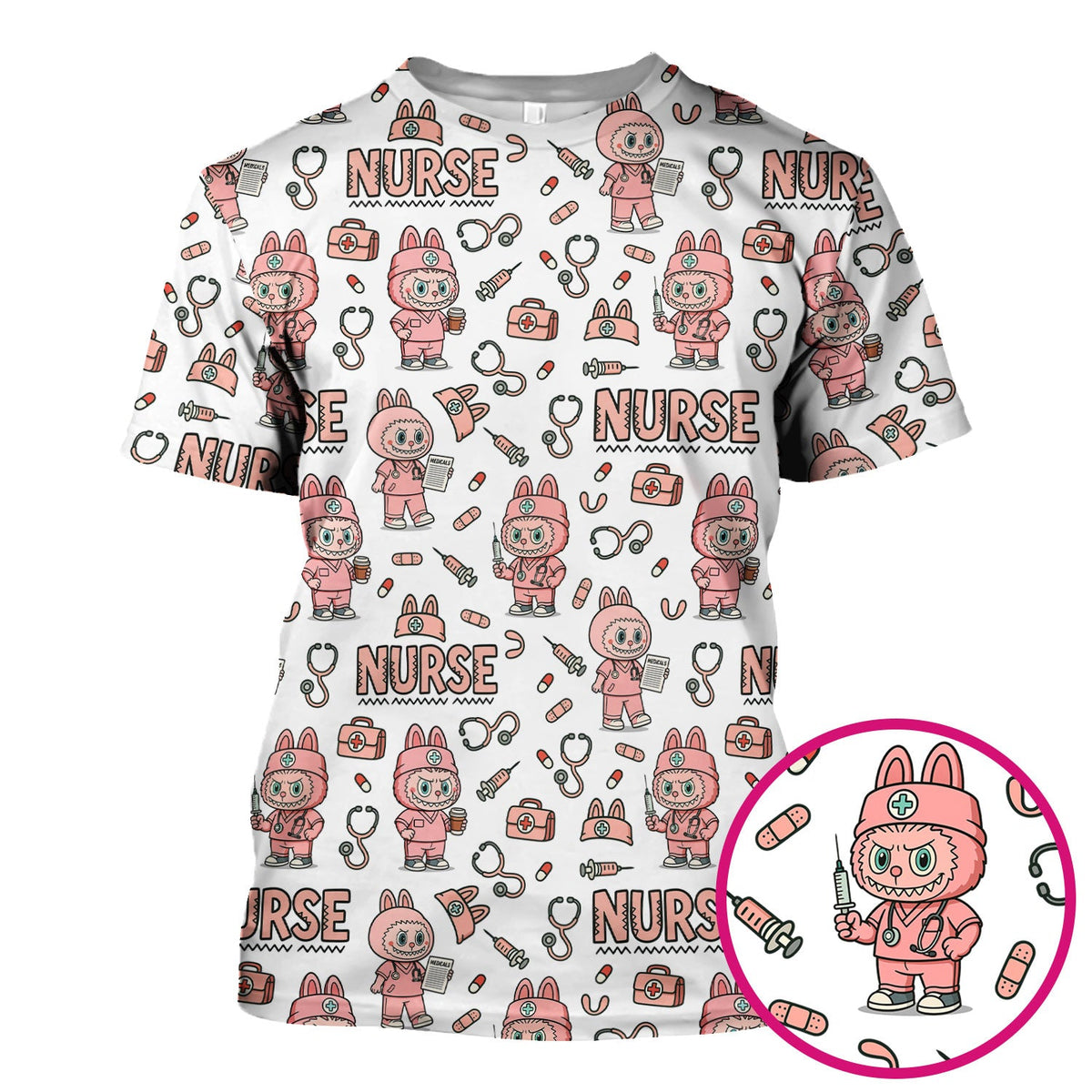 Bunny Cartoon Nurse Scrub Top