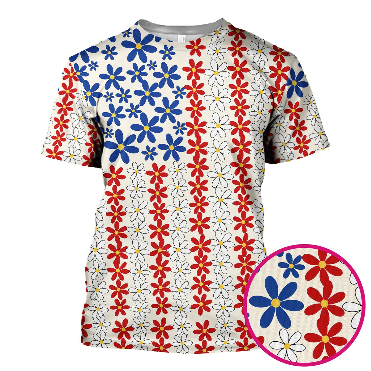 Retro Red Blue Daisy Nurse Scrub Top