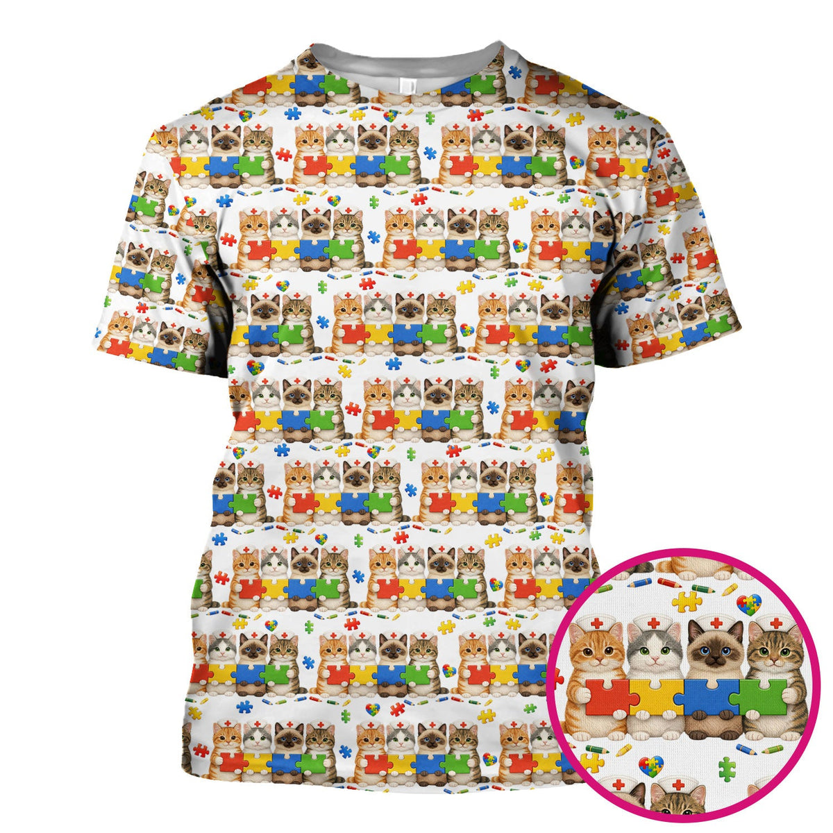 Autism Awareness Cat Nurse Scrub Top