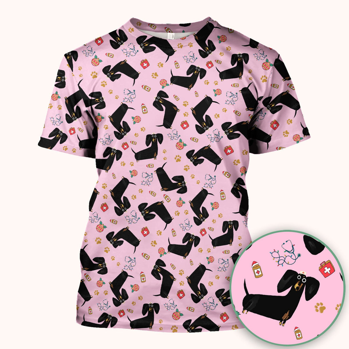 Black Dachshund Nurse Scrub Top - Gift For Dog Lover