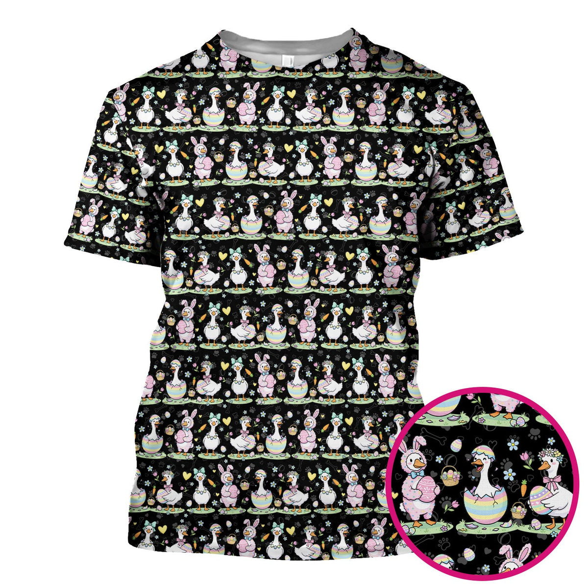 Pastel Easter Goose Bunny Egg Pattern Scrub Top, Comfortable Scrubs for Nurses