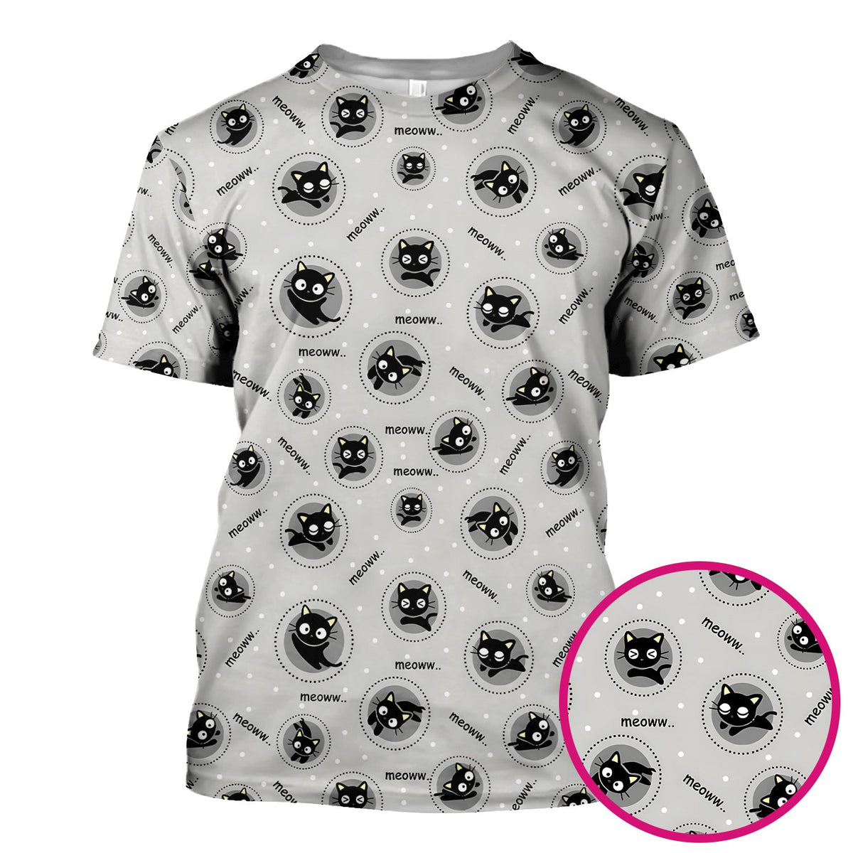 Black Cat Meow Nurse Scrub Top