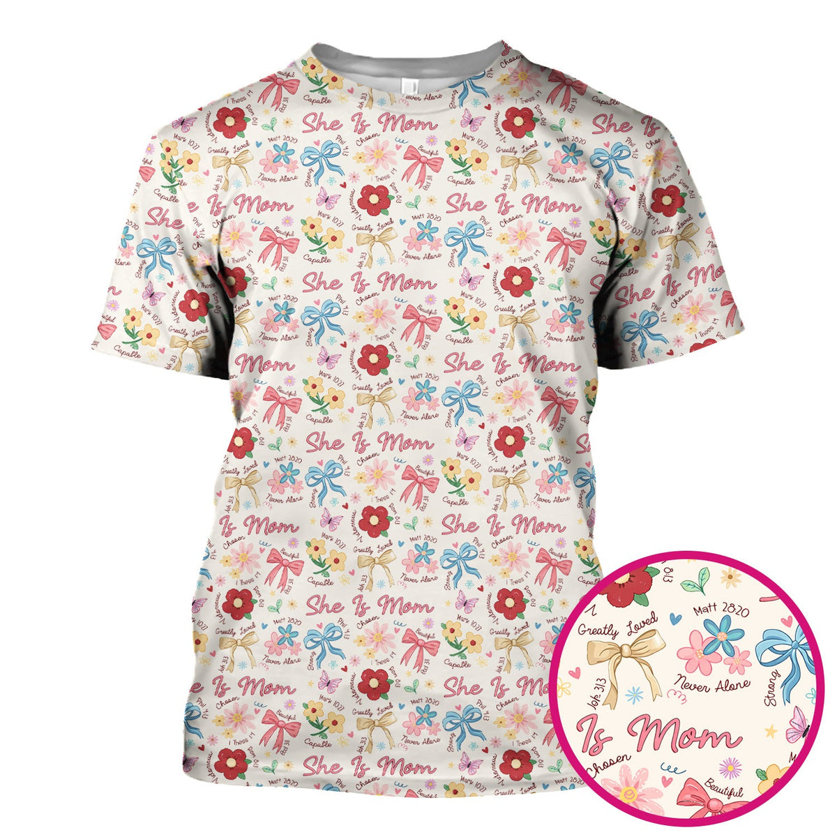 She Is Mom Floral Bow Nurse Scrub Top