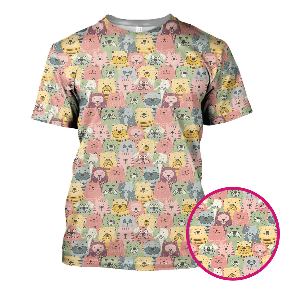 Cartoon Cat And Dog Faces Nurse Scrub Top