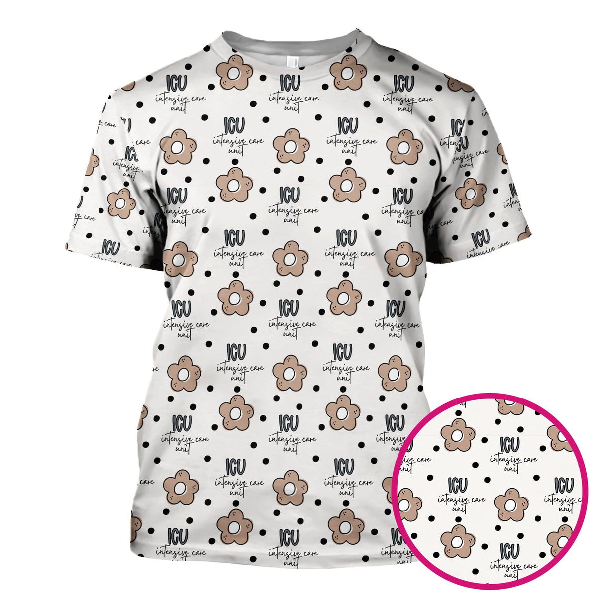 ICU Flower Polka Dot Nurse Scrub Top