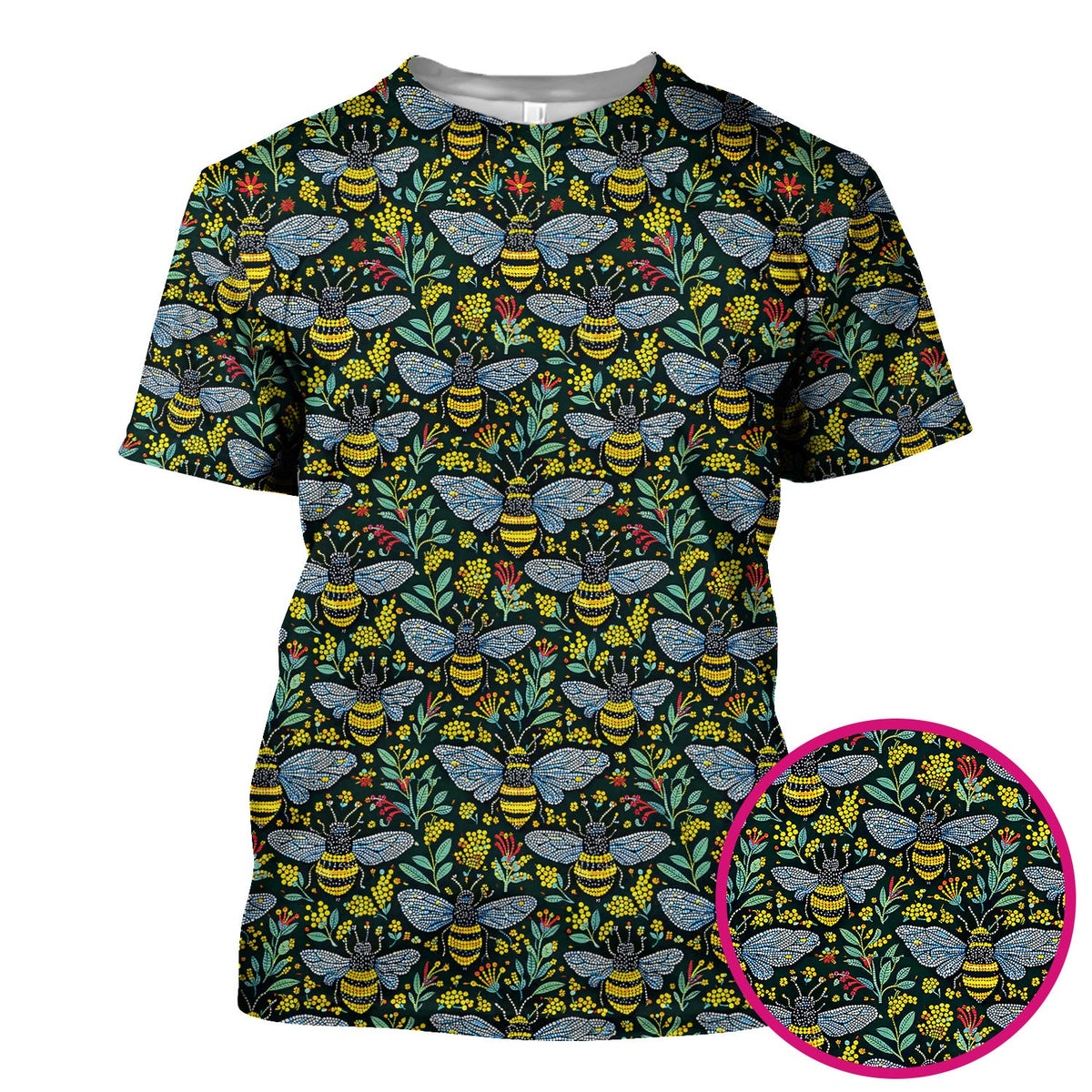 Honey Bee And Wildflower Garden Pattern Scrub Top, Comfortable Scrubs for Nurses