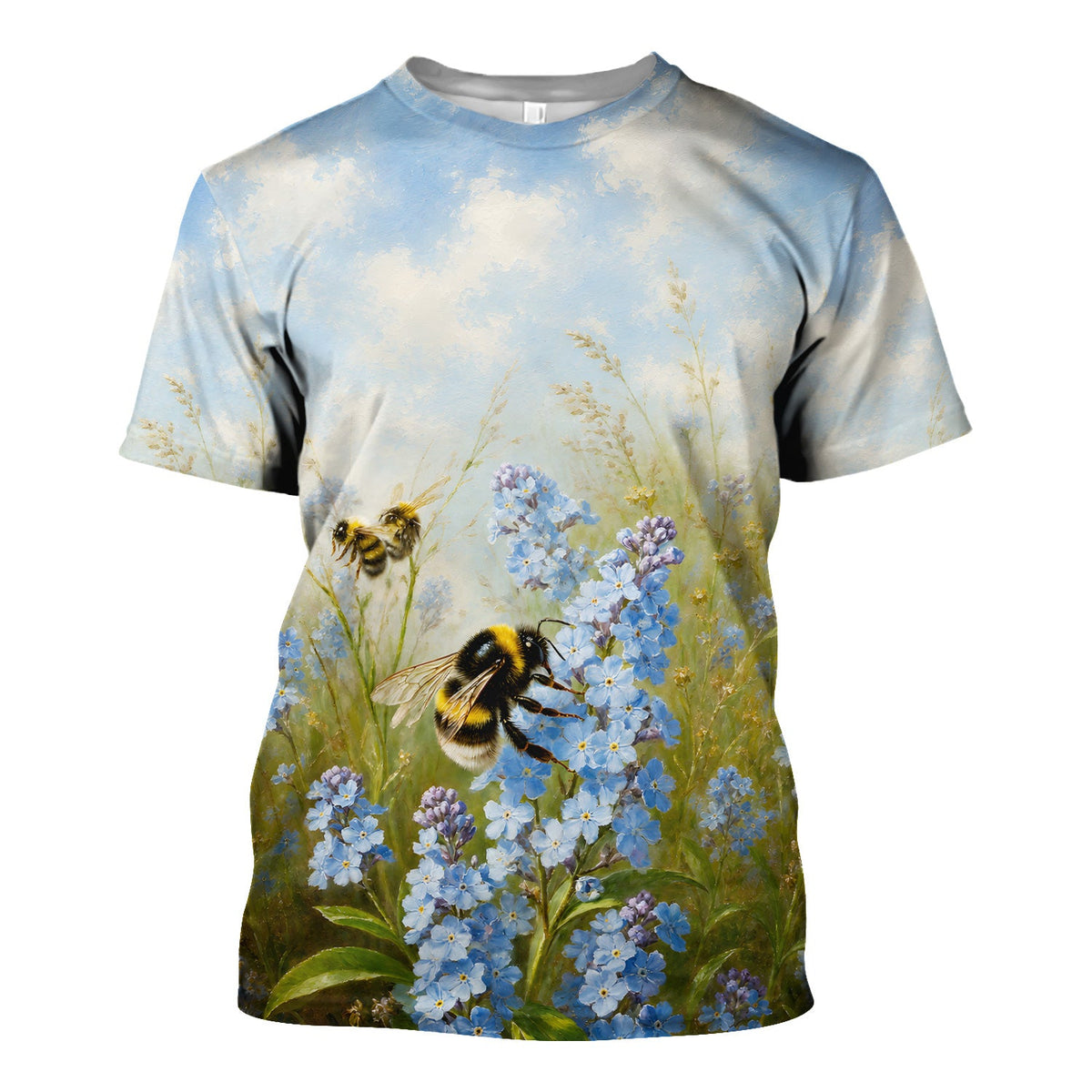 Whimsical Bumblebee Blue Blossom Nurse Scrub Top