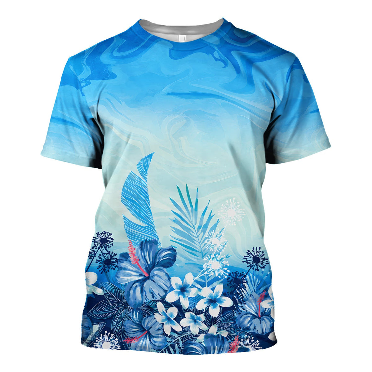 Elegant Blue Tropical Floral Nurse Scrub Top
