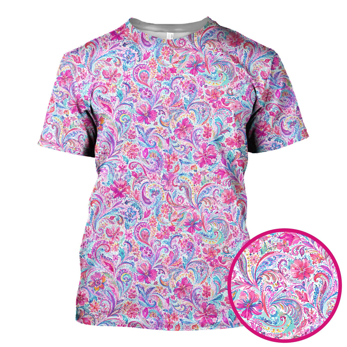 Elegant Pink Paisley Blossom Nurse Scrub Top