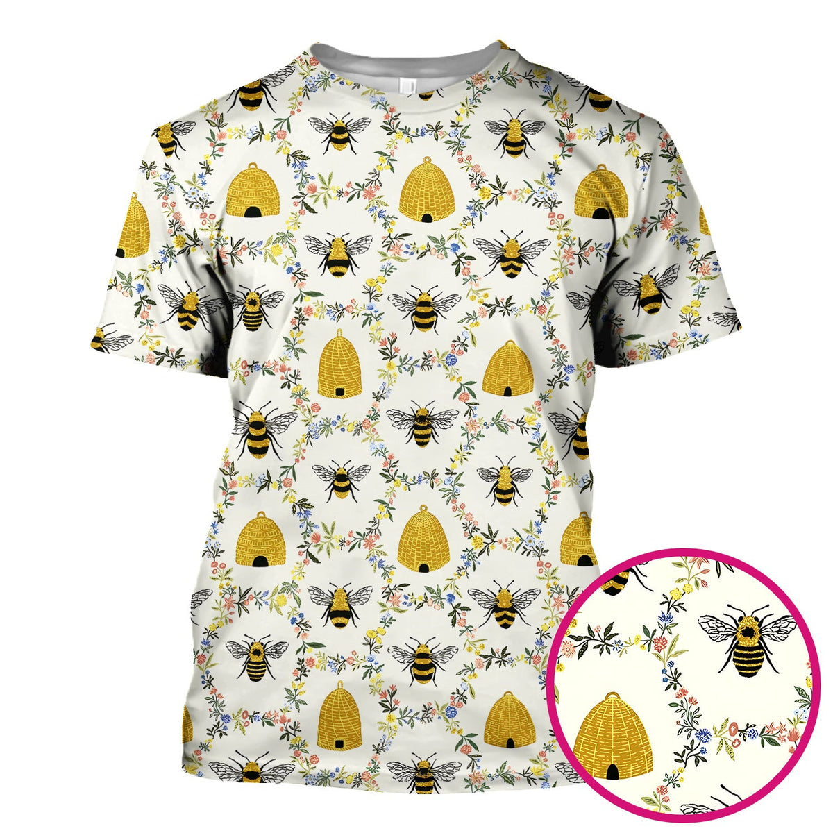 Honey Bee Beehive Floral Nurse Scrub Top