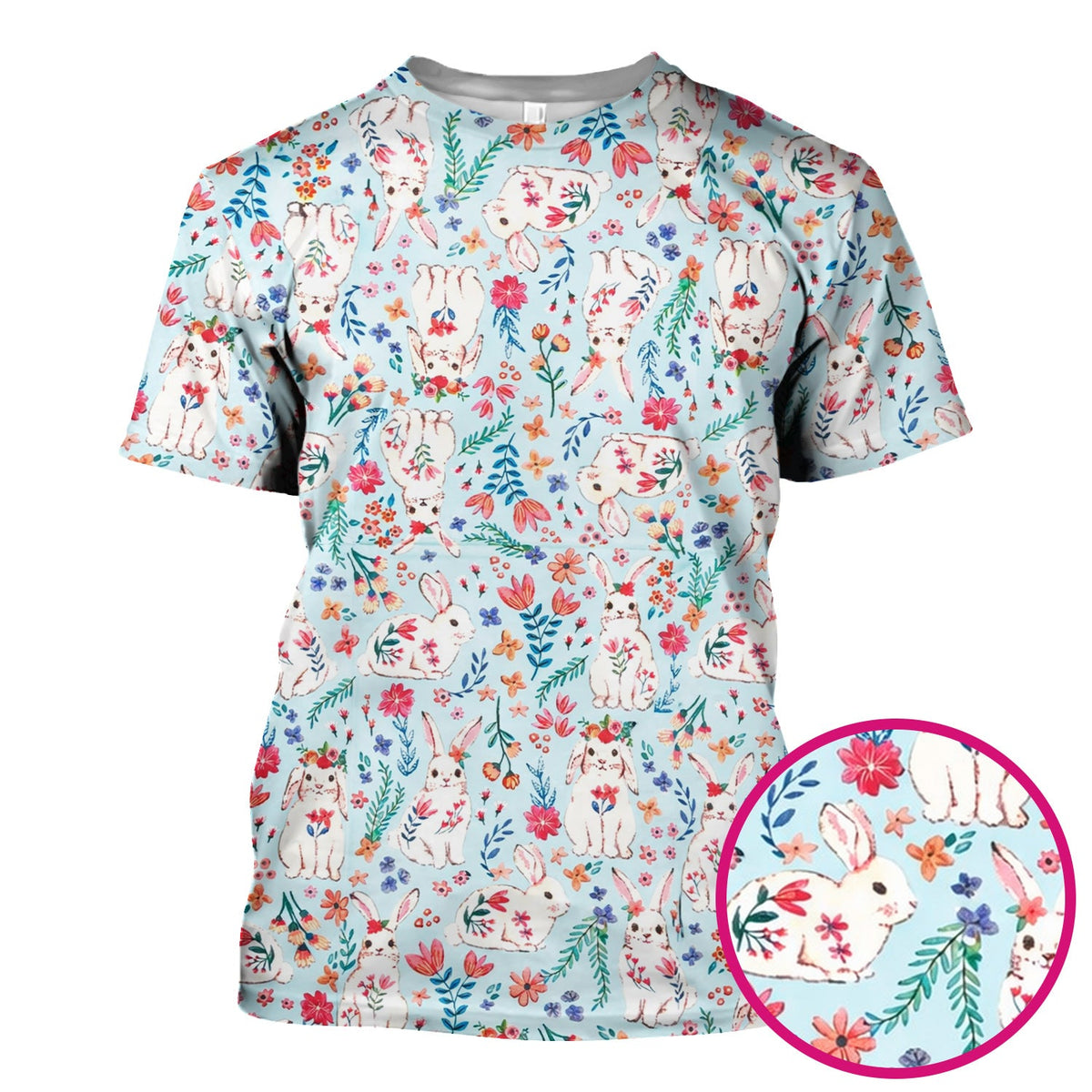 Springtime Bunny Floral Nurse Scrub Top