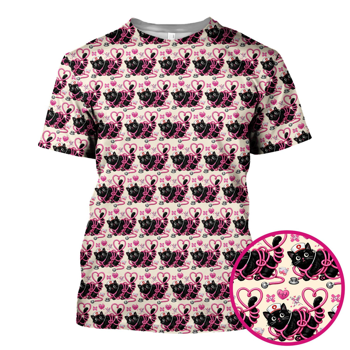 Valentine Cat Nurse Heart Scrub Top