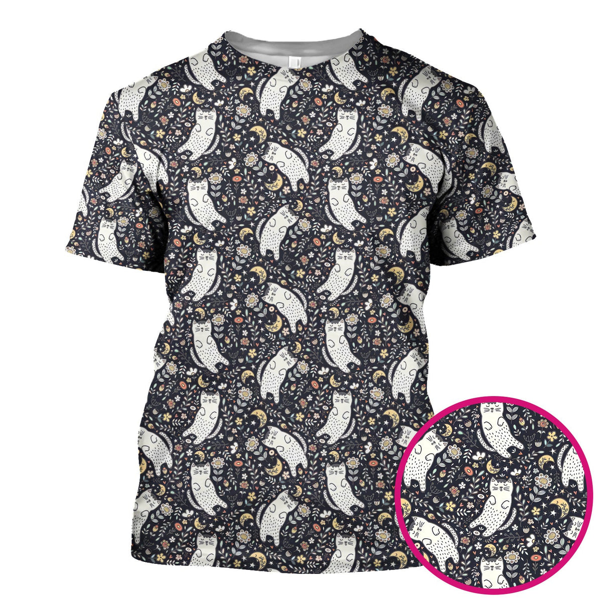 Moonlit Floral Cat Nurse Scrub Top