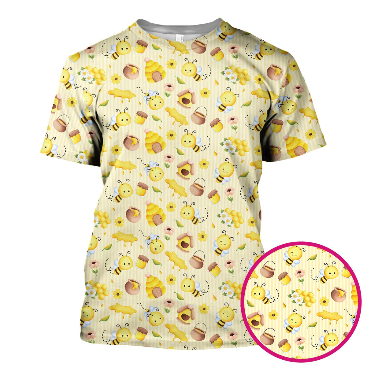 Cute Bee Honey Flower Stripe Nurse Scrub Top