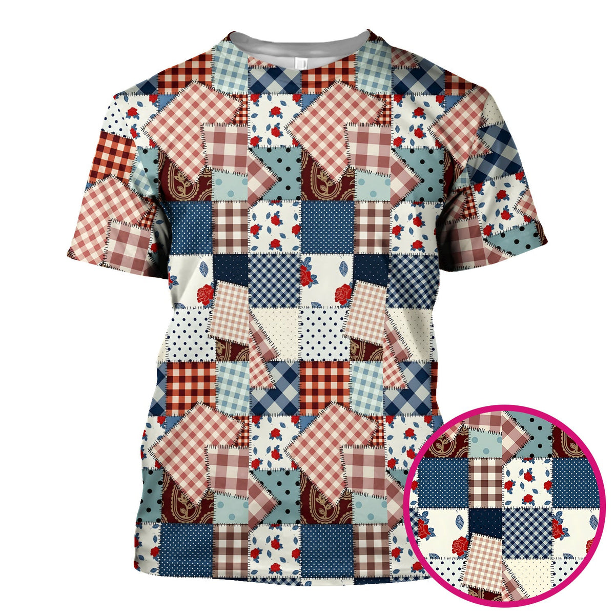 Retro Patchwork Plaid Quilt Nurse Scrub Top