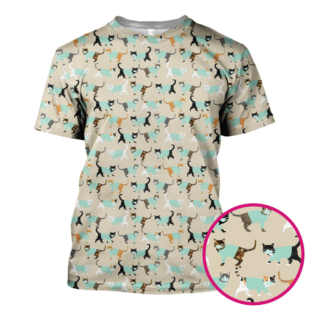 Playful Cat Nurse All Over Print Scrub Top, Comfortable Scrubs for Nurses
