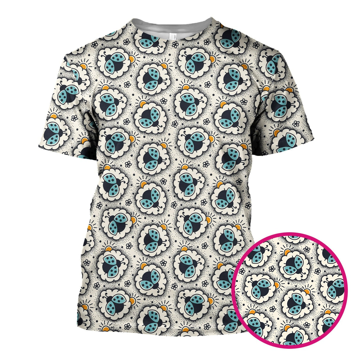 Ladybug Floral Frame Nurse Scrub Top