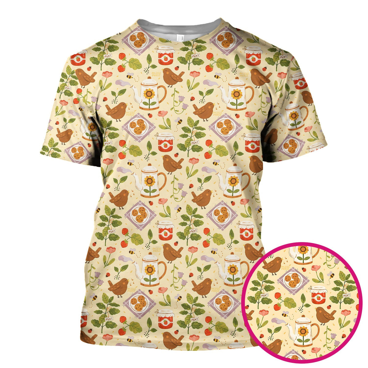 Garden Tea Bird Strawberry Nurse Scrub Top