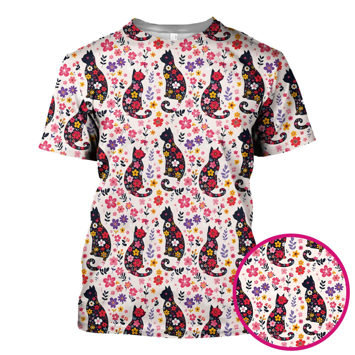 Floral Cat Silhouette Spring Garden Nurse Scrub Top