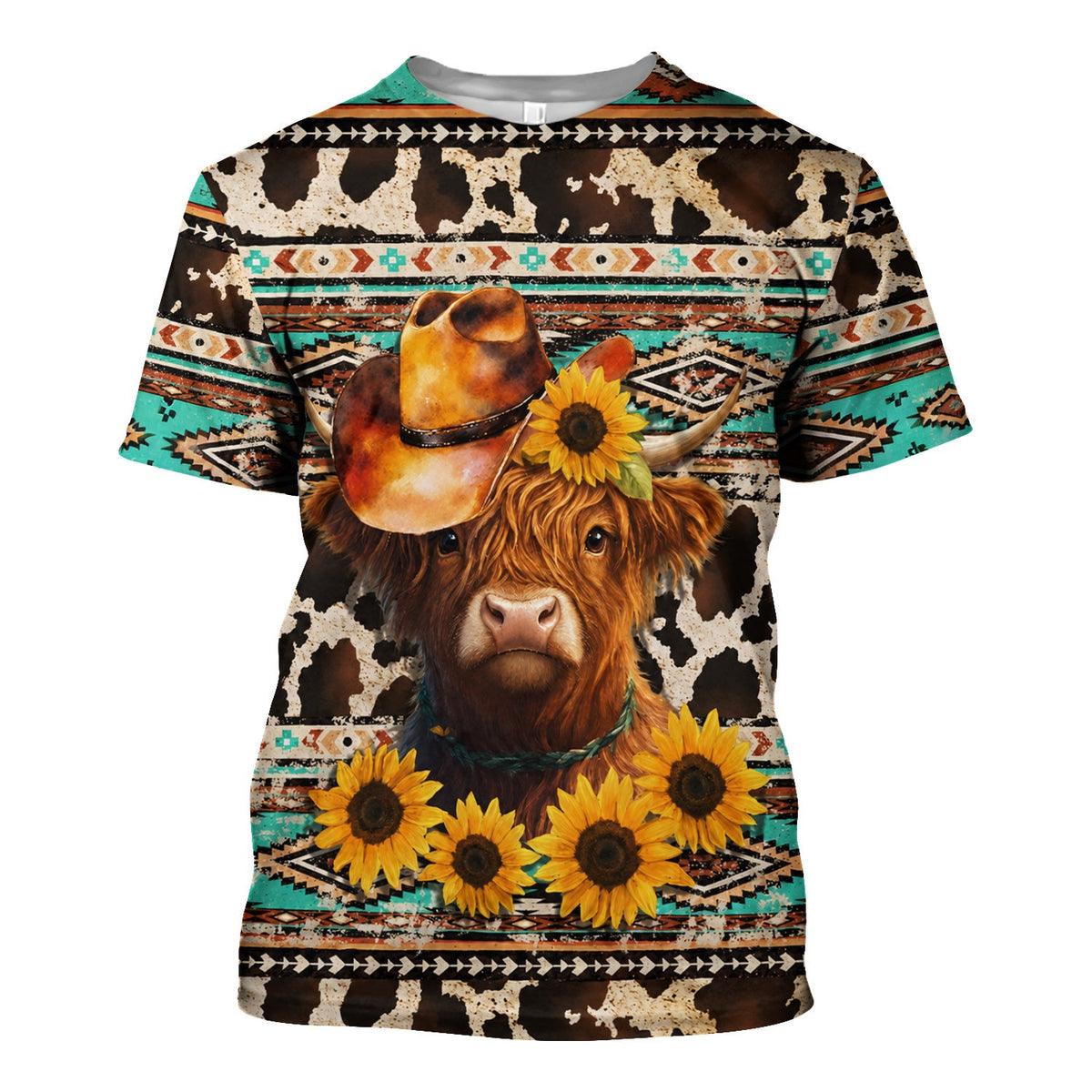 Western Highland Cow Sunflowers Nurse Scrub Top