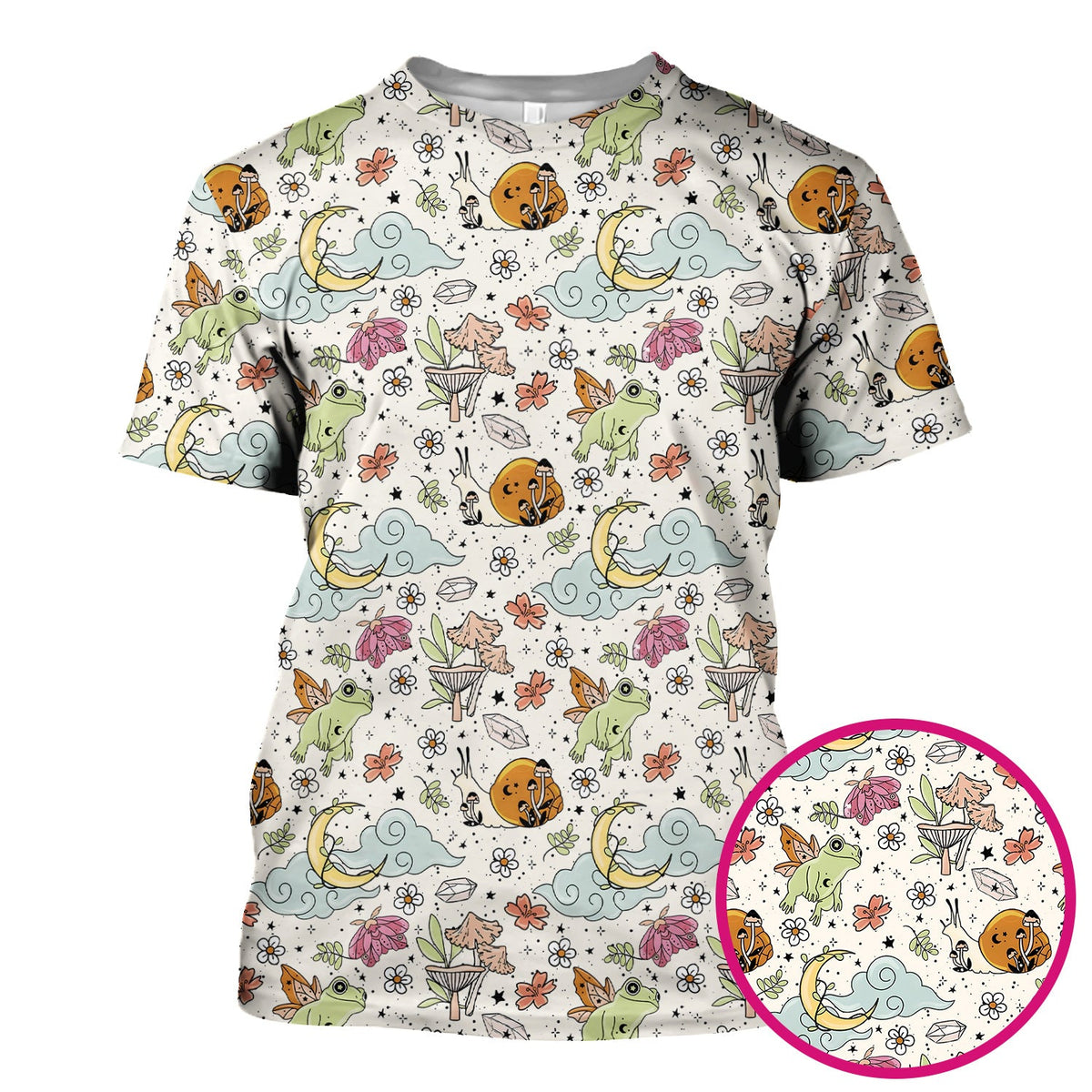 Whimsical Frog Moon Mushroom Nurse Scrub Top