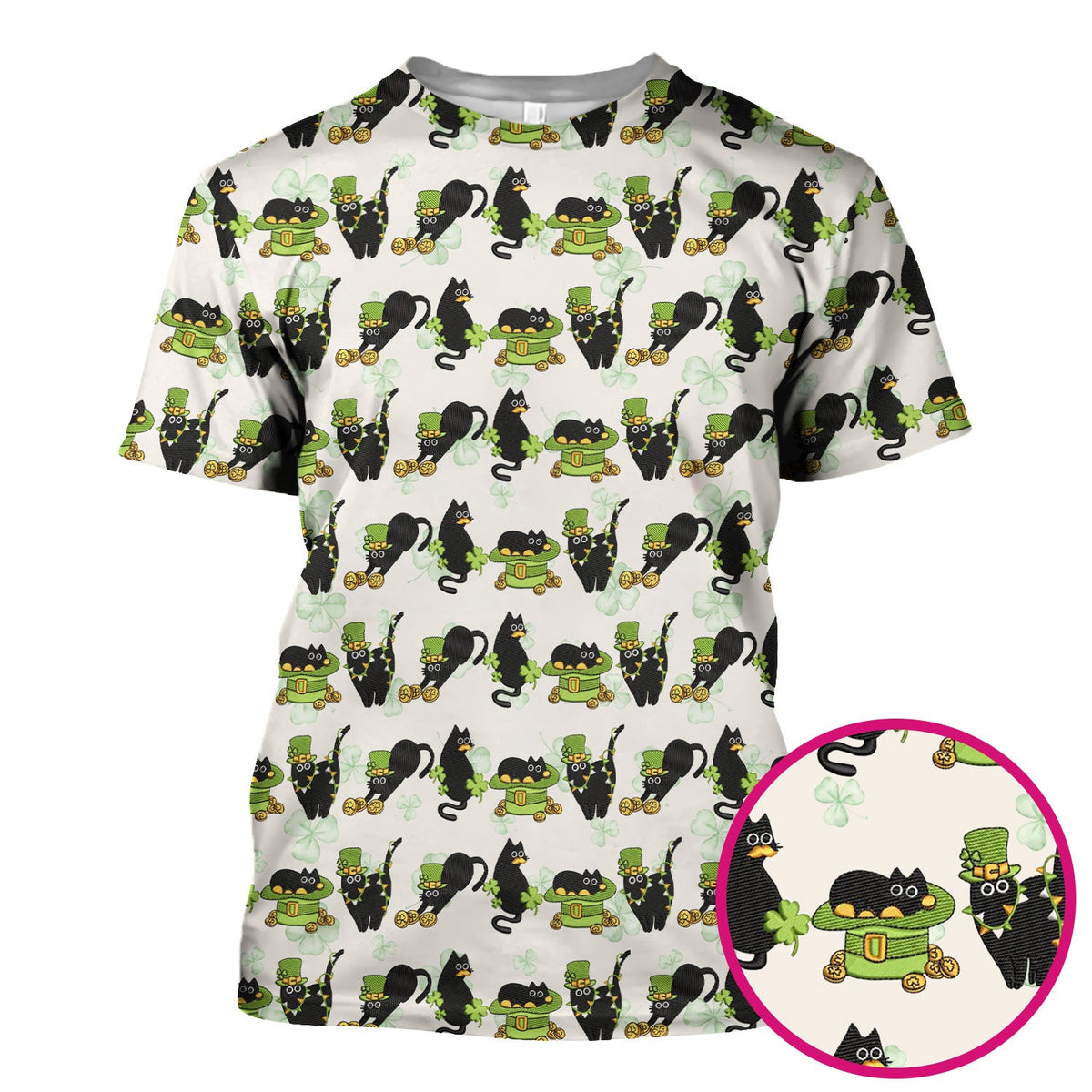St Patrick Black Cat Clover Nurse Scrub Top