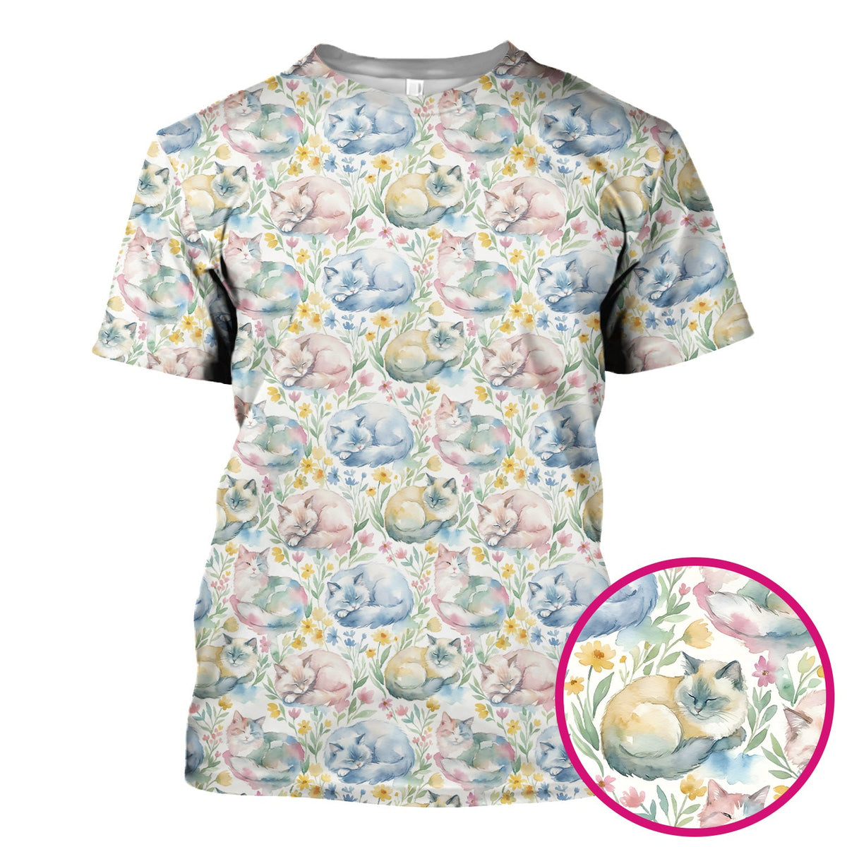 Dreamy Sleeping Cat Floral Nurse Scrub Top