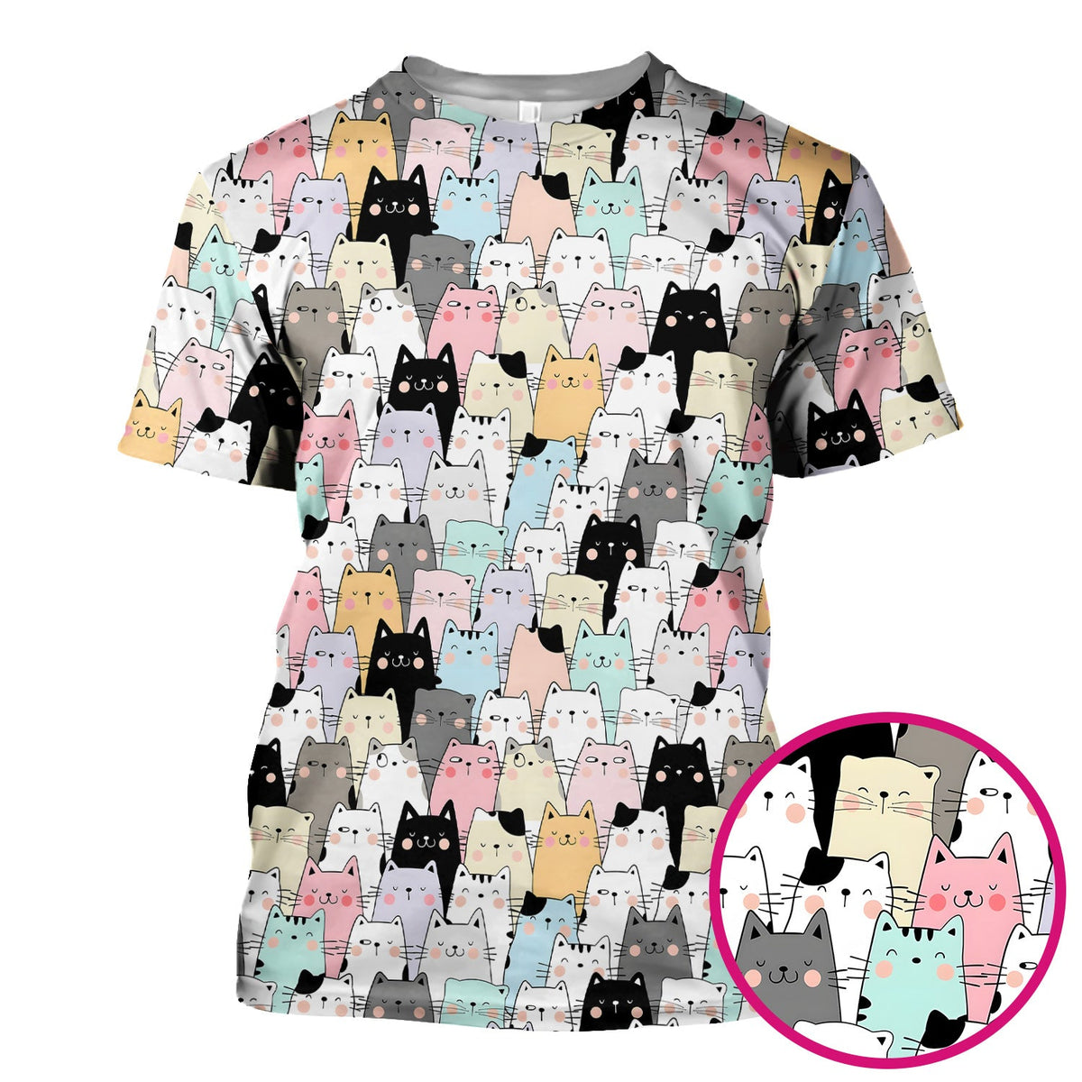 Cartoon Cat Crowd Nurse Scrub Top